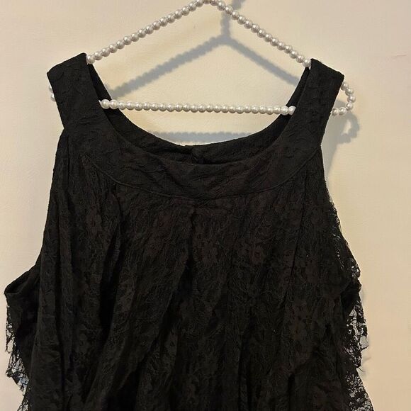 Whimsigoth witchy Dress Size 26W Black Sheer Floral Lace Overlay Halter Roamans - Picture 4 of 11